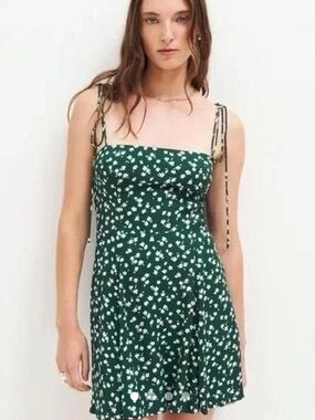 Reformation Green Mini Dress with White Floral Print